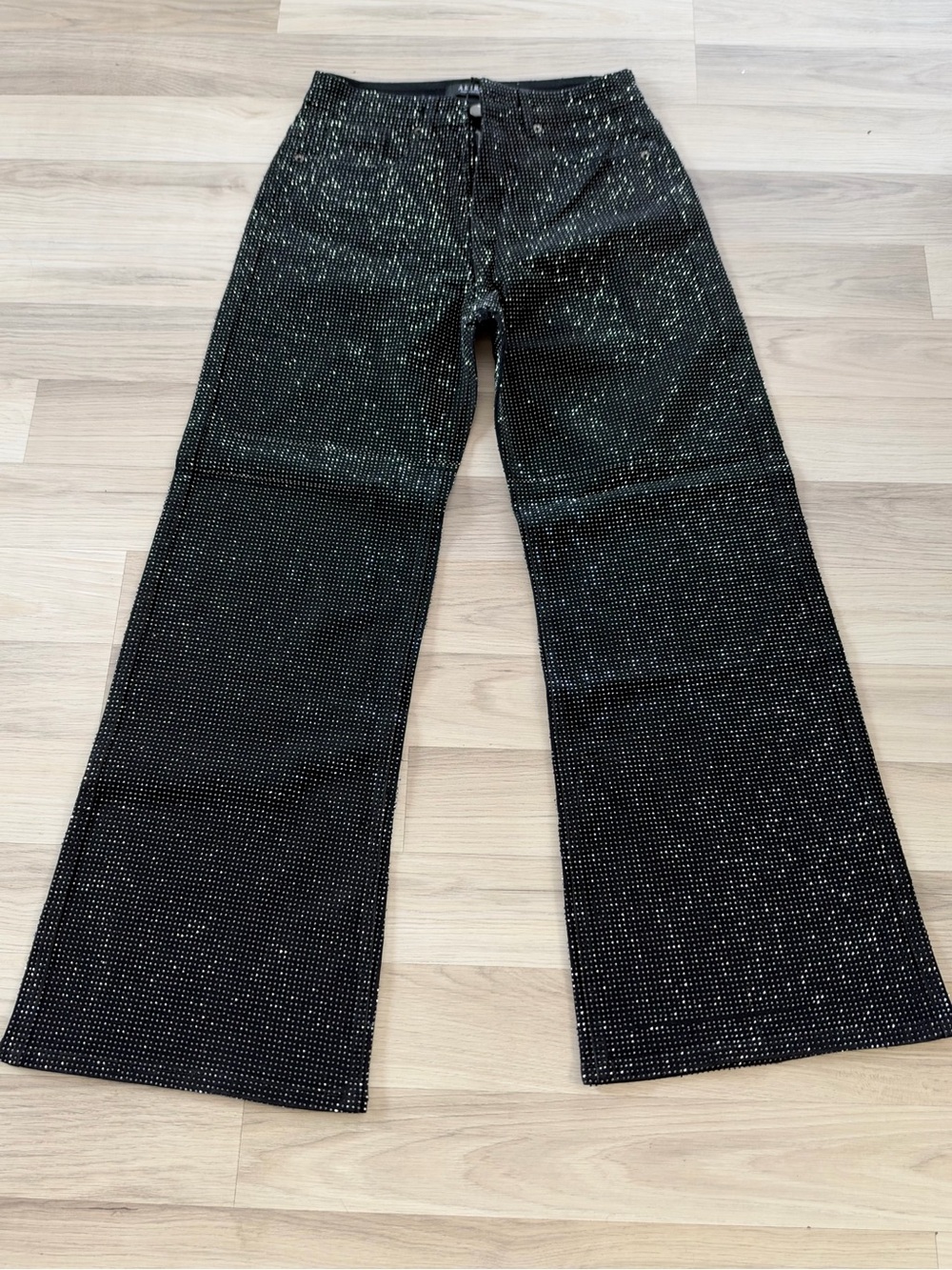 AKIRA Black Rhinestone Wide-Leg Jeans